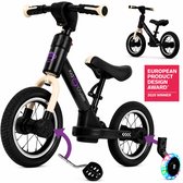 Kidcruiser Loopfiets 2+ jaar - Met LED Zijwieltjes & Trappers - 3-in-1 Kinderfiets - 12 inch – Mat Zwart – Modulair Design
