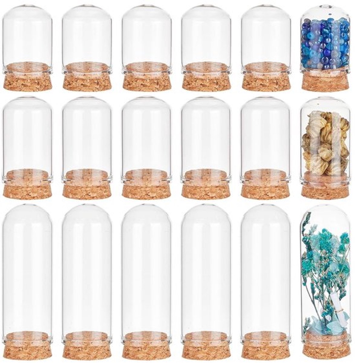 Glazen Display Koepel 24 Stuks - Kleine Cloche - Kurk Basis - Poppenhuis Container - Gedroogde Bloem Decoratie - Helder 30 mm Diameter