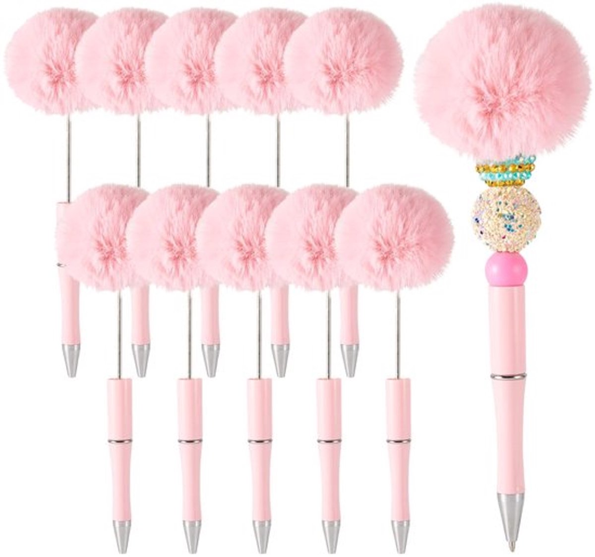 Set van 10 Roze Pom Pom Balpennen voor School en Kantoor