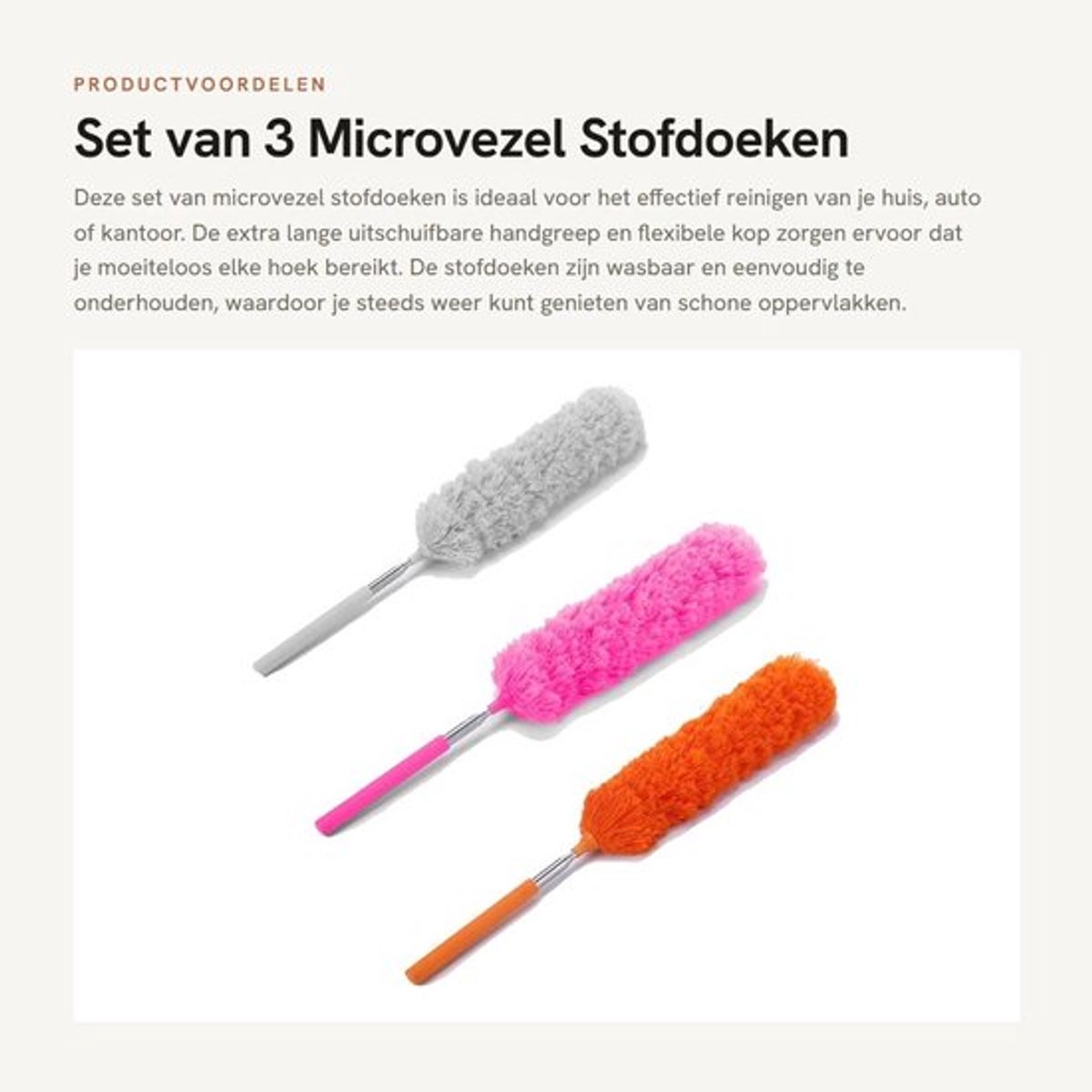 Stofdoek Wasbaar - 3 Stuks - Telescoopstang - Antisliphandvat - Flexibel - Superfijne Vezels en Roestvrij Staal - Plumeau