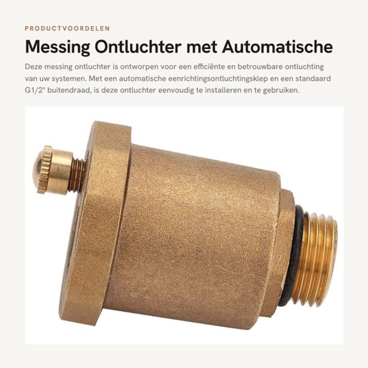 Ontluchter Messing - Buitendraad - Automatische Ontluchtingsklep G1/2 - Corrosiebestendig - Hoge Temperatuurbestendigheid - Betrouwbare Afdichting