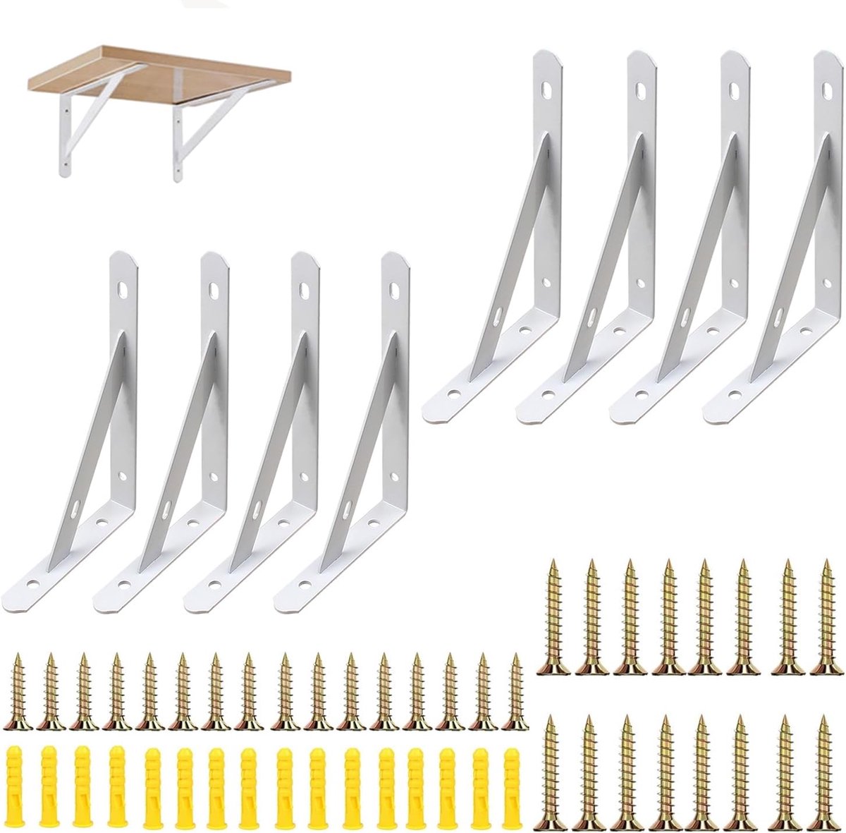 Hoekplanksteunen 150mm - Wit, Metaal - Heavy Duty, 30 kg draagvermogen - Ideaal voor wandmontage - SnelShoppen