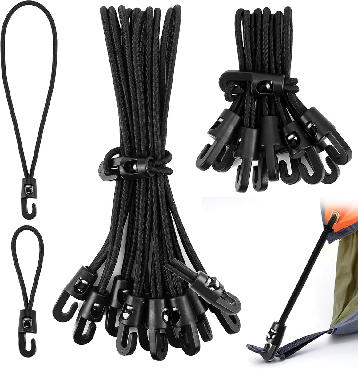 SnelShoppen - Tension Rubber met Haken - Expander 10 cm en 20 cm - Rubber Tensioner voor Zeil, Camping, Tuin, en Meer