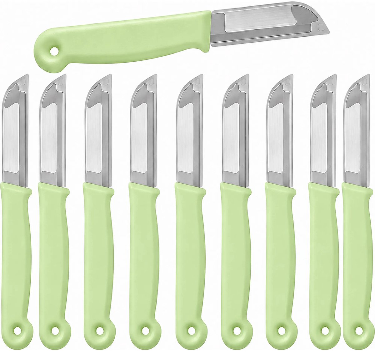 Solingen Schilmesje – RVS Glad – 16 cm met Blade Cover – Pastelgroen – 10 Stuks