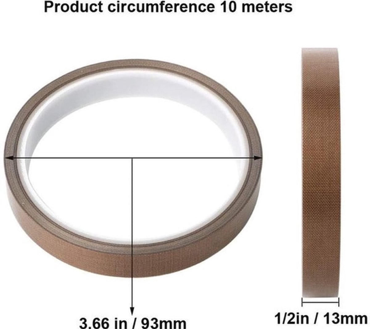 Teflon Tape - 2 Stuks - Hoge Temperatuur - Zelfklevend - 13mm x 10m - Weerstand tegen Scheuren/Puncties - Hoogtemperatuur Tape