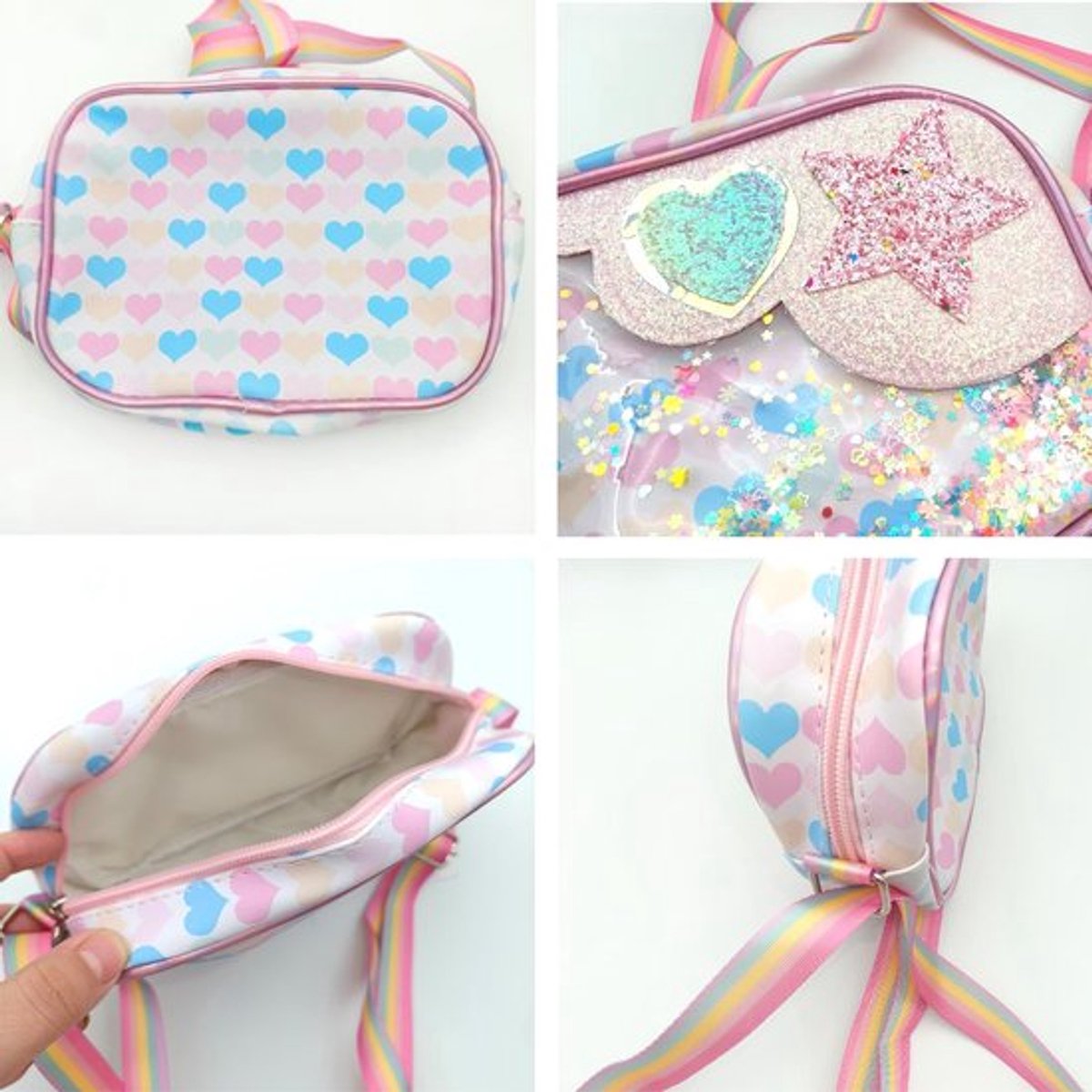 Schoudertas voor Meisjes - Roze Crossbody Tas - Mini-Pailletten - Verstelbaar - 20 x 6 x 14 cm - Hoogwaardige PU-kunststof - Handtas