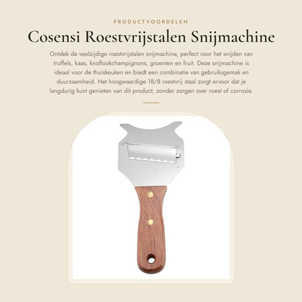 Snijmachine Roestvrij Staal - Verstelbaar Mes - Antislip Houten Handvat - Duurzaam - Lichtgewicht - 19,5 x 8 x 1,2 cm - Schaaf