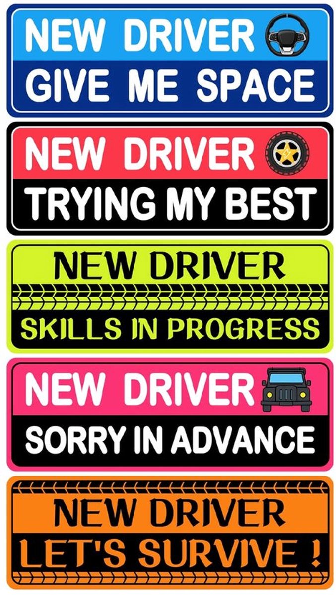 Stickers voor Auto - 5 Stuks Magneet - Veiligheidsbord - Beginnende Bestuurders - Houd Afstand - Vervagingsbestendig - Autosticker