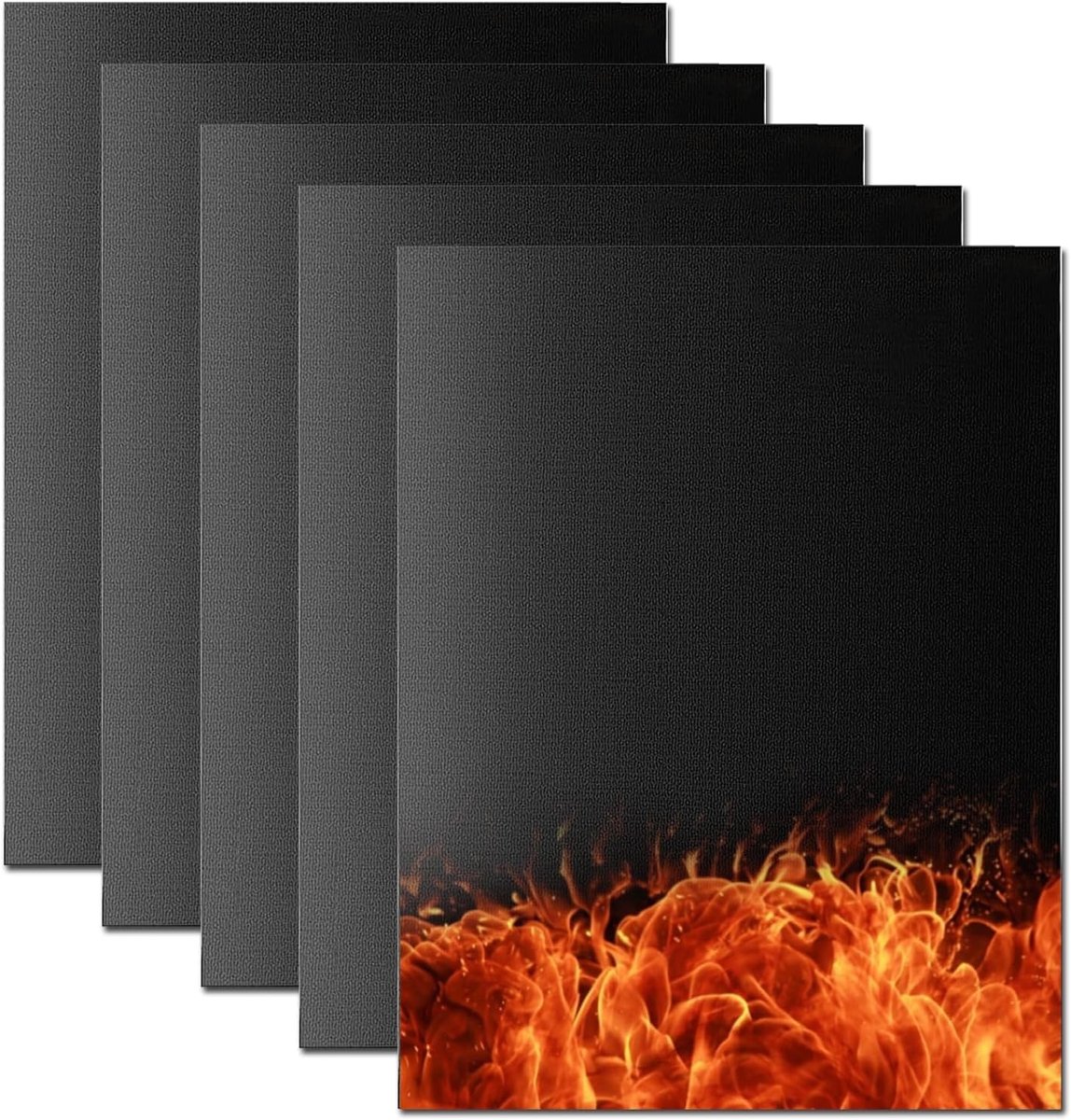 SnelShoppen - BBQ Grill Mat 5 Stuks, 40 x 33 cm, Herbruikbare Non-Stick Bakmat voor Gasgrill, Houtskool BBQ en Oven, Ideaal voor Schoon Grilling en Ko