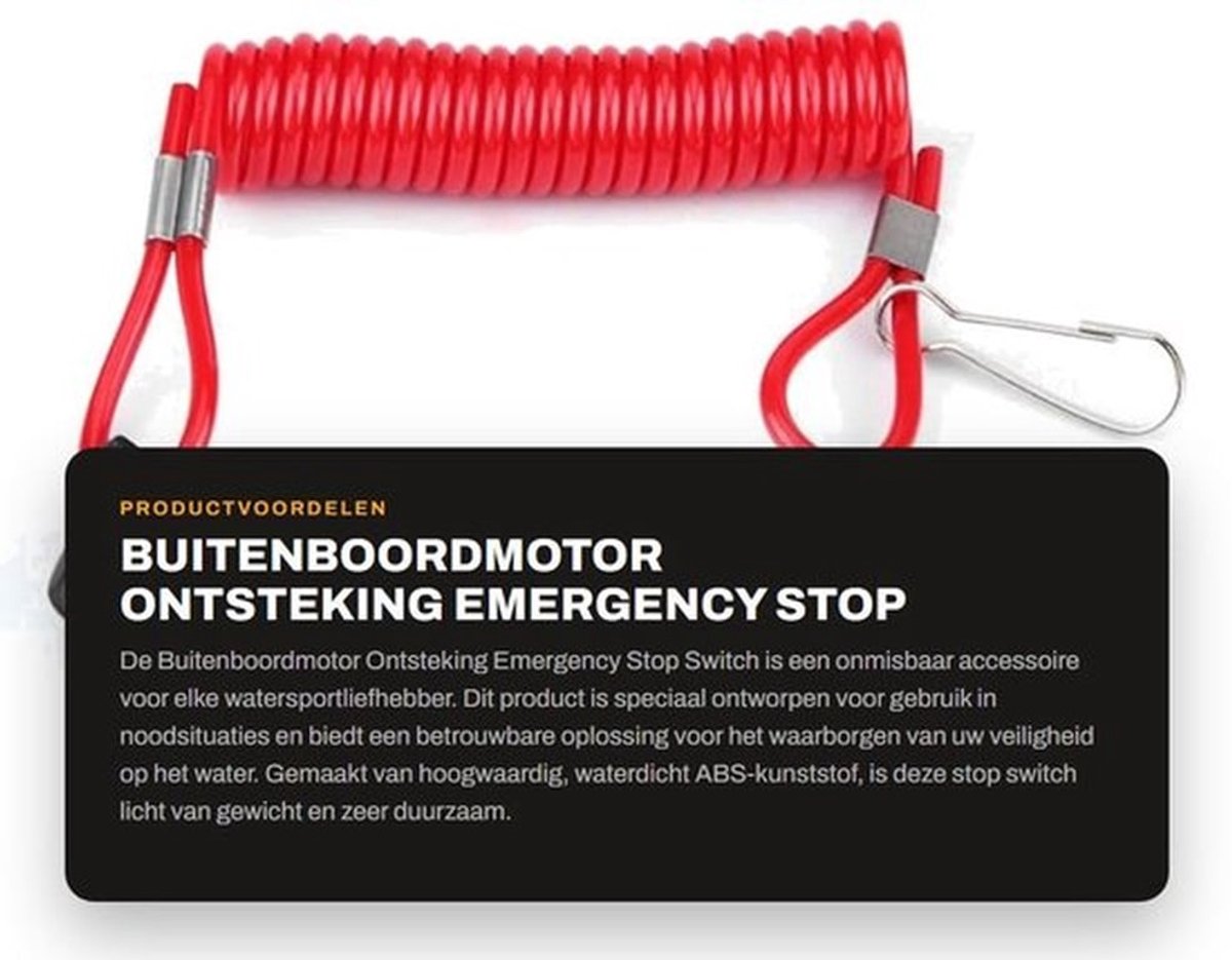 Emergency Stop Switch Waterdicht - Dodemanssleutel Koord - Uitschuifbaar - Lichtgewicht - Eenvoudige Installatie - Flexibel met Draaibare Karabijnhaak - Dodemanskoord