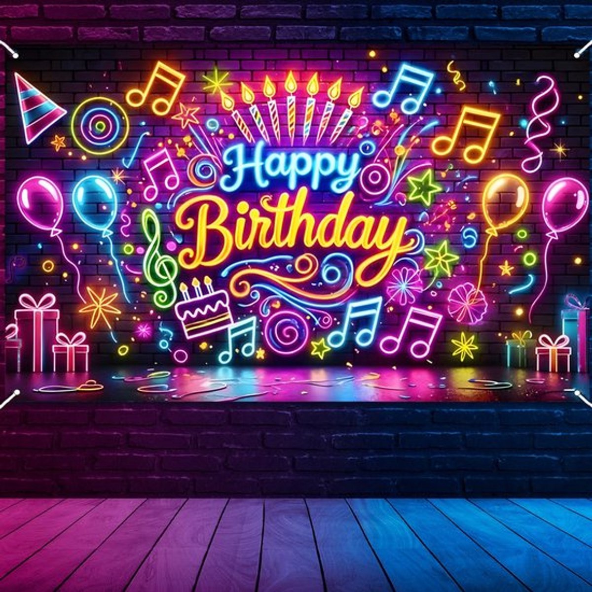 Verjaardagsachtergrond Glow in the Dark - Feestbanner - Neonverjaardagsdecoraties - 6ft x 4ft - Perfect voor Fotocabine - Schitterende Decoratie