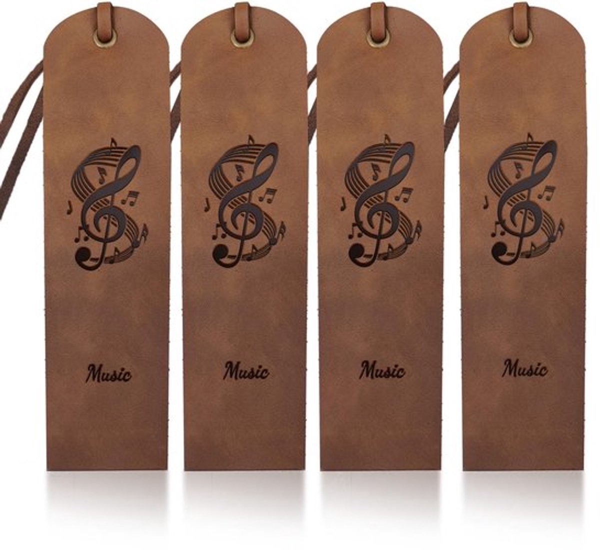 Bladwijzers Lederen Muzikale Noten - 4 Stuks - Vintage Boekmarkers - Pagina Labels - Handige Kantoorbenodigdheden - 5 × 18 cm - Boekenleggers