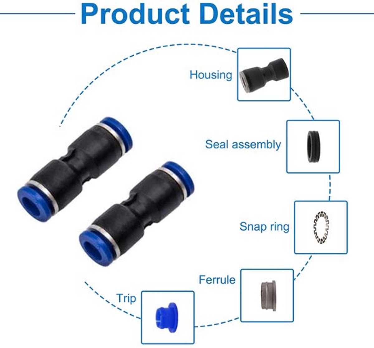 Push Connector 12 Stuks - Luchtslang Fittingen - Pneumatische Aansluitingen - Kunststof/Messing - Goede Afdichting - Slijtvast en Duurzaam - Pneumatische Fitting