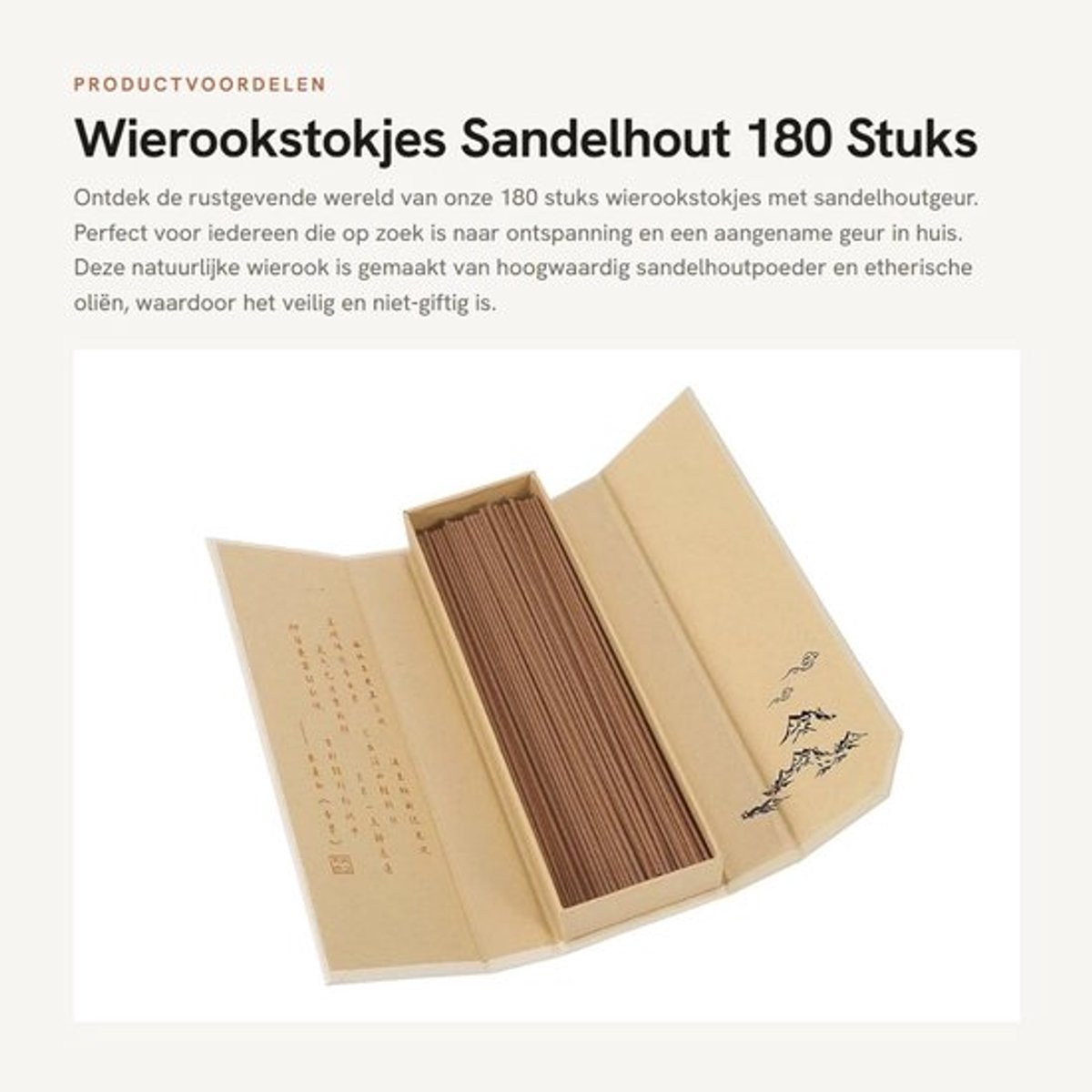 Wierookstokjes 180 stuks - Sandelhout - Natuurlijke geur - Gezond en veilig - Met etui - Totale lengte 21 cm - Wierook