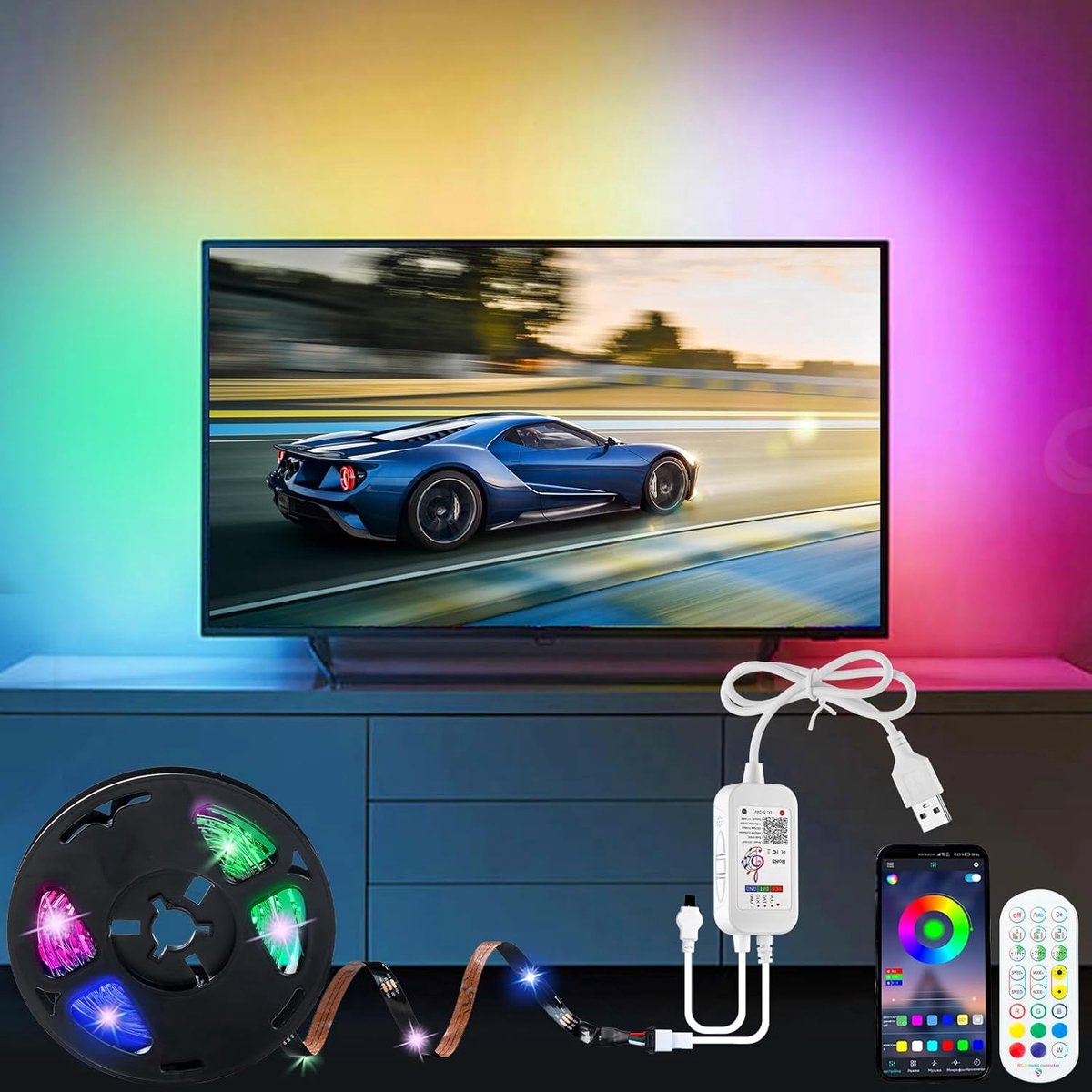 SnelShoppen - RGBIC LED Strip 6m, LED TV Backlight Sync met Muziek, WS2812B LEDs Dreamcolor Chasing Effect, App en Afstandsbediening, USB Controle voo
