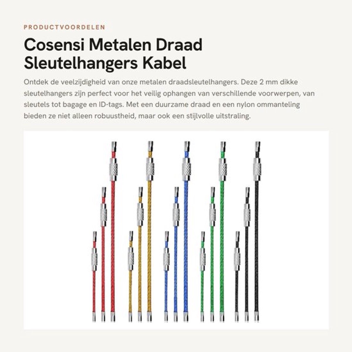 Sleutelhangers 2mm Draad - Roestvrij Staal Connector - Nylon Ombouwing - Multifunctioneel - Gemakkelijk te Verwijderen - Duurzaam - Kabelsleutelhanger