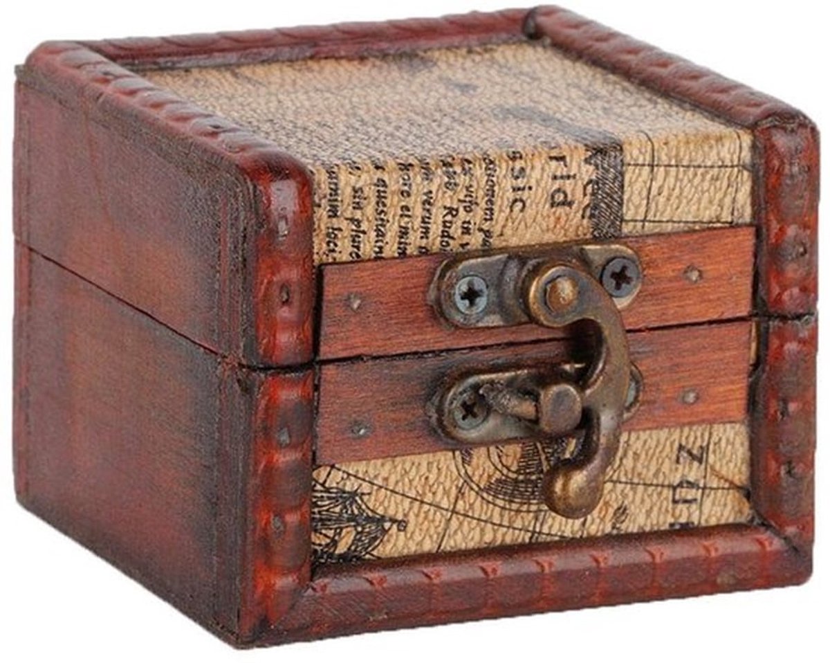 Schatkist Vintage Stijl - Houten Mini-schatkist - Decoratief - Multifunctioneel - Retro Speelgoed - 8 x 6,5 x 6 cm - Opbergdoos
