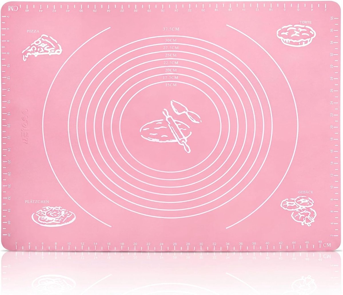SnelShoppen - XXL Silicone Bakmat 50 x 40 cm - Herbruikbaar, Temperatuurbestendig, Met Meetlijnen voor Pizza, Deeg, Taart - Roze Keukenaccessoire