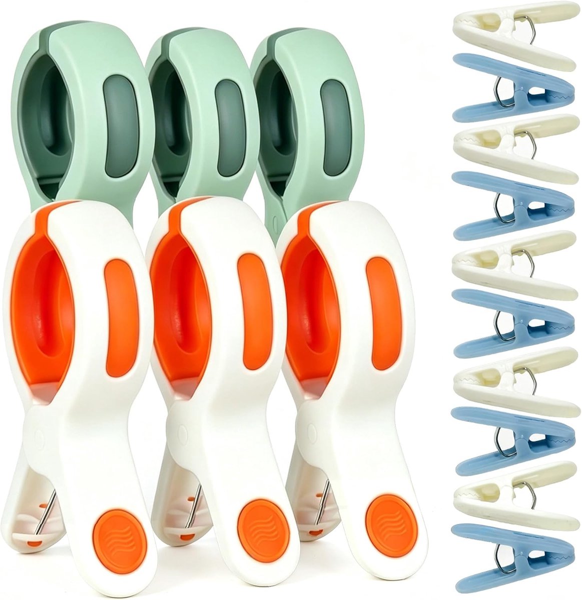 SnelShoppen - Set van 16 Handdoekclips voor Strandbedden - Stabiliteit voor Badhanddoeken, Kleding, Dekens en Tuin - 6 Grote XL Clips en 10 Standaard