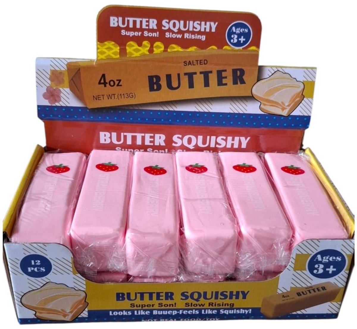 Squishy butter strawberry - boter aardbei 13 cm - fidget - roze