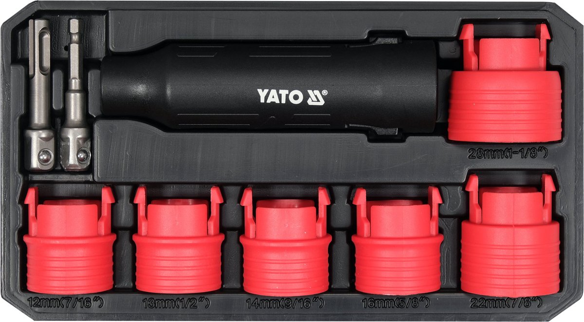 YATO Professionele Wielbout & Draadeind Reinigingsset – Voor Roest & Vuil – Met Vezelversterkte Borstels (12–28 mm) – 1/2" Vierkant, SDS-Plus & 1/4" Zeskant Adapters – Inclusief Koffer