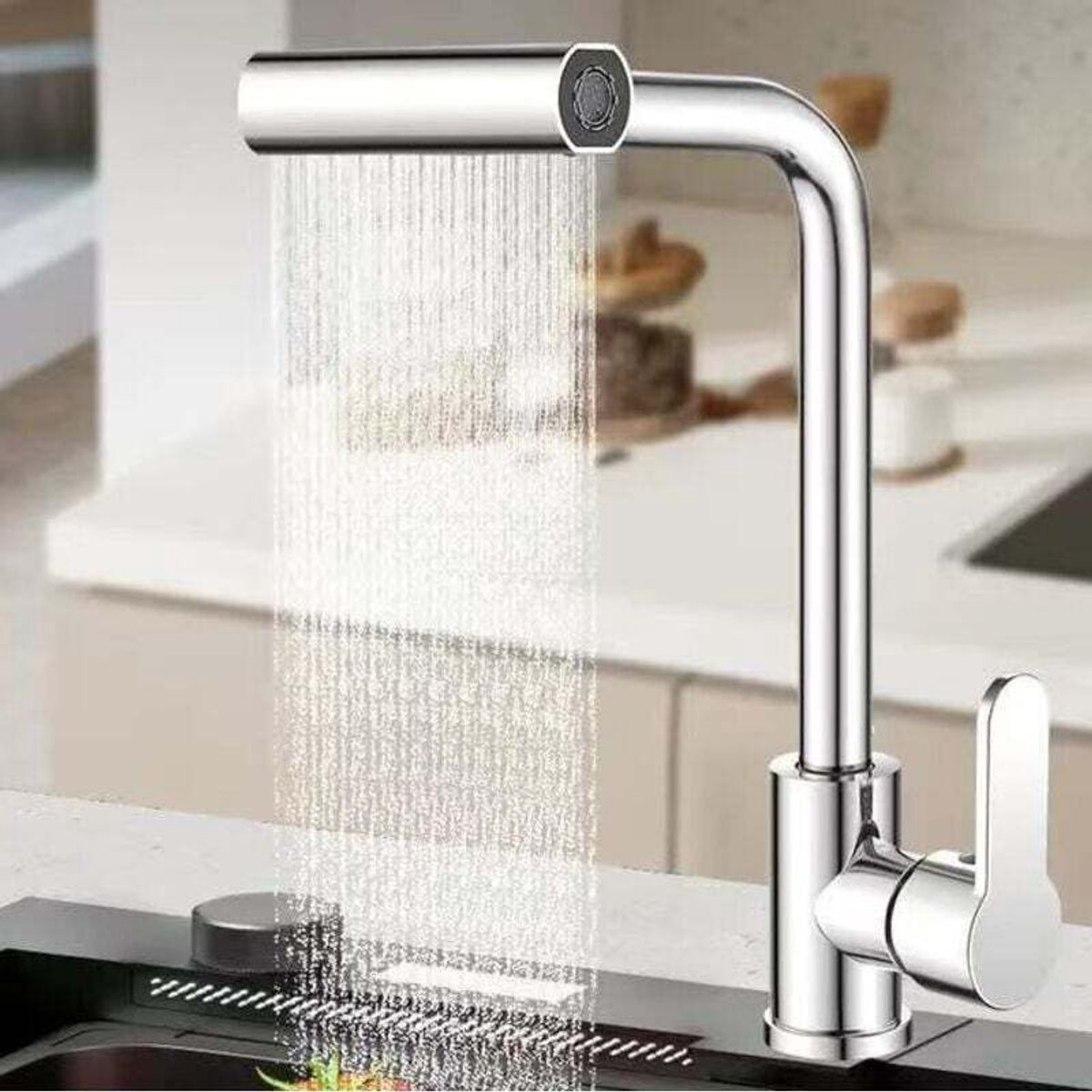 Uittrekbare keukenkraan, 360° draaibare keukenmengkraan met uittrekbare sproeikop, 4 water