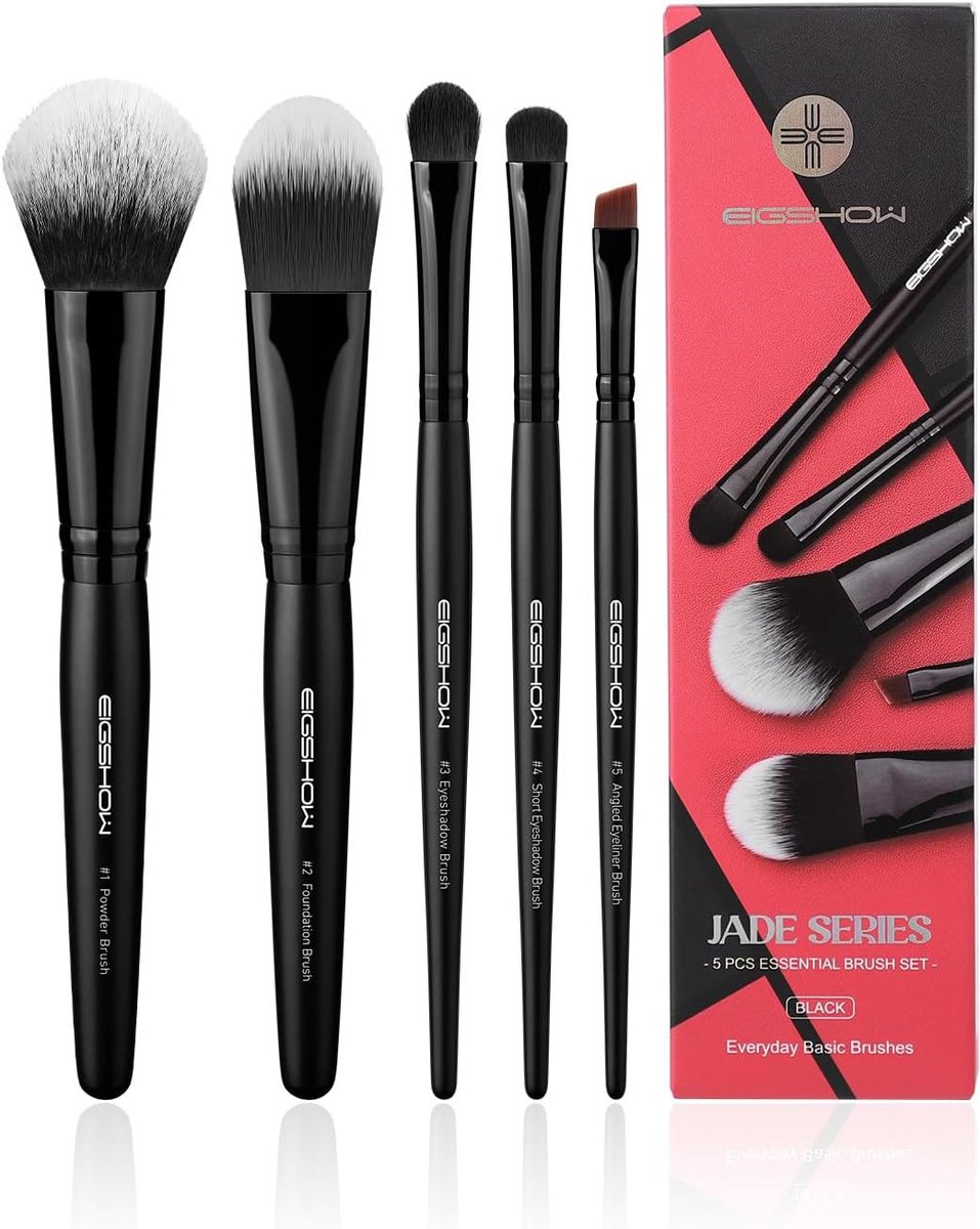 EIGSHOW 5 stuks make-up borstel set, essentiële make-up borstels (zwart) - ShopVlot