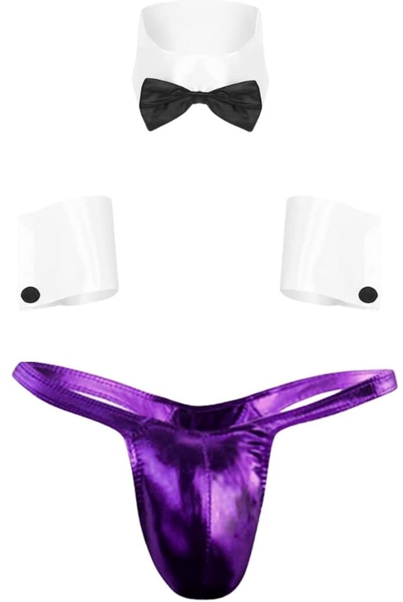SnelShoppen - Heren Serveerster Kostuum Slip Tanga Thong Lingerie Ondergoed Jockstrap One Size Paars voor Feest, Carnaval, Verkleedpartijen, Sexy Kled