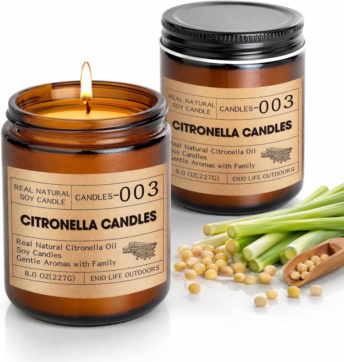 SnelShoppen - Grote Citronella Buitenkaarsen - 250 Uur Brandtijd - Campingkaarsen in Glas met Natuurlijke Sojawas en Citronella-olie - Voor Tuin, Barb