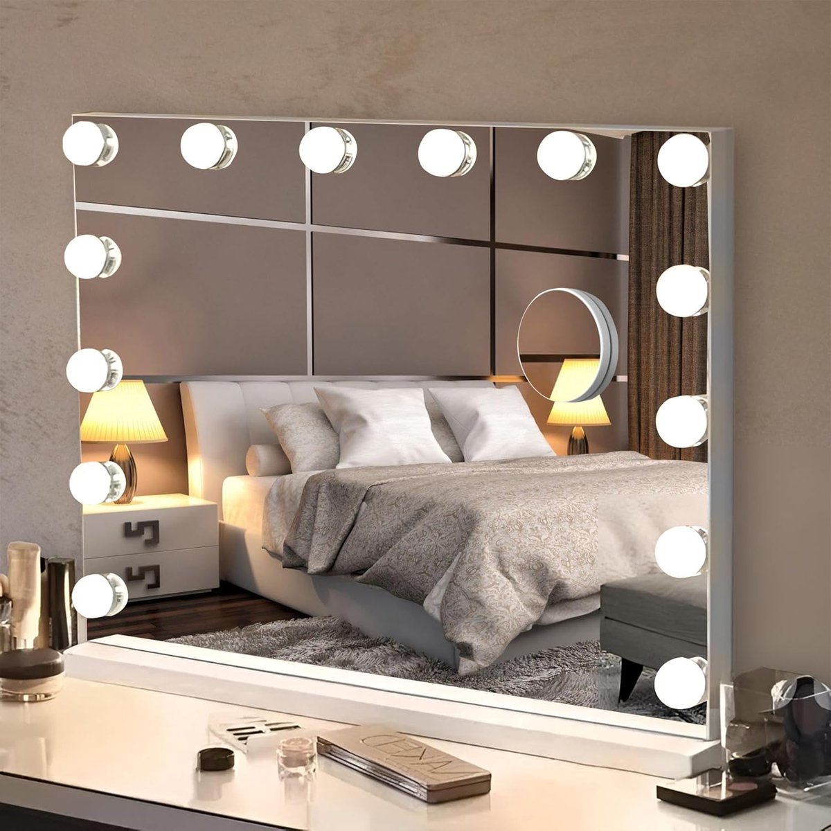 SnelShoppen - Bayt Hollywood Spiegel - Make Up Spiegel met Verlichting - Dimbaar - 10x Vergroting - Wit - 50x40 cm - Perfect voor Make-up, Skincare en