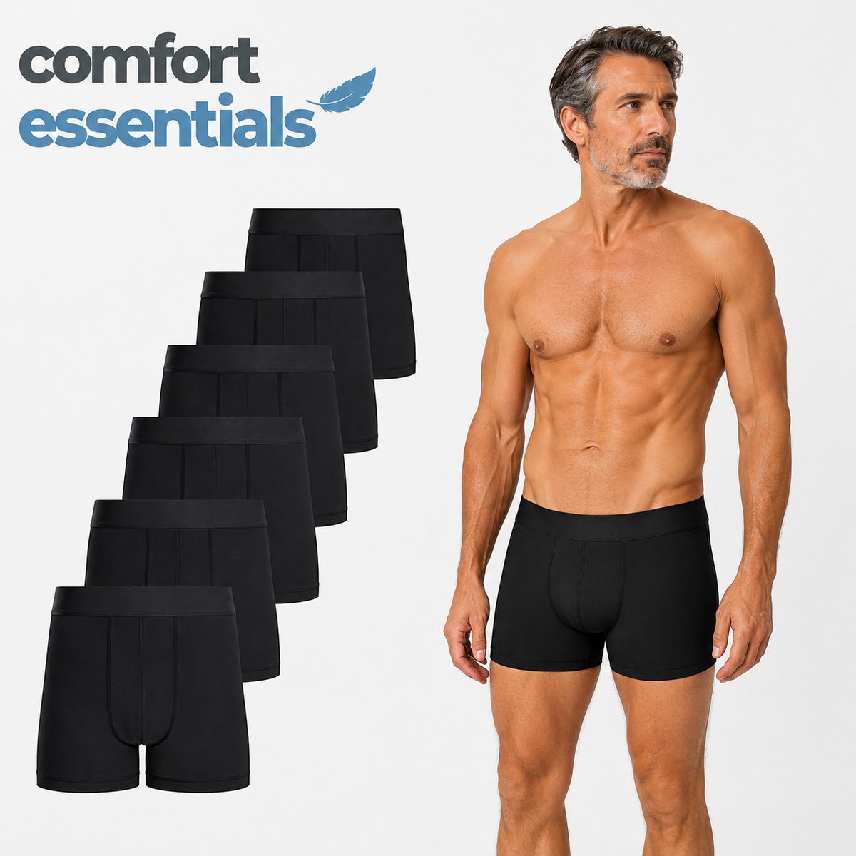 Comfort Essentials - Boxershort Heren - 6 Pack - Zwart - M - Onderbroeken Heren - Korte Pijp - Trunks - Hipster