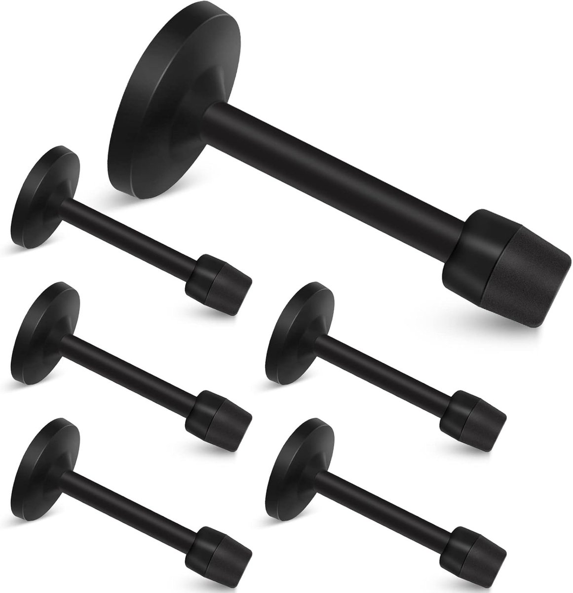Zwarte Deurstoppers Set van 6 - 4 Inch Wandmontage Deurstoppers met Rubber Bumper, Roestvrijstalen Wandbeschermer, 100mm Veiligheidsoplossingen voor Thuis en Kantoor