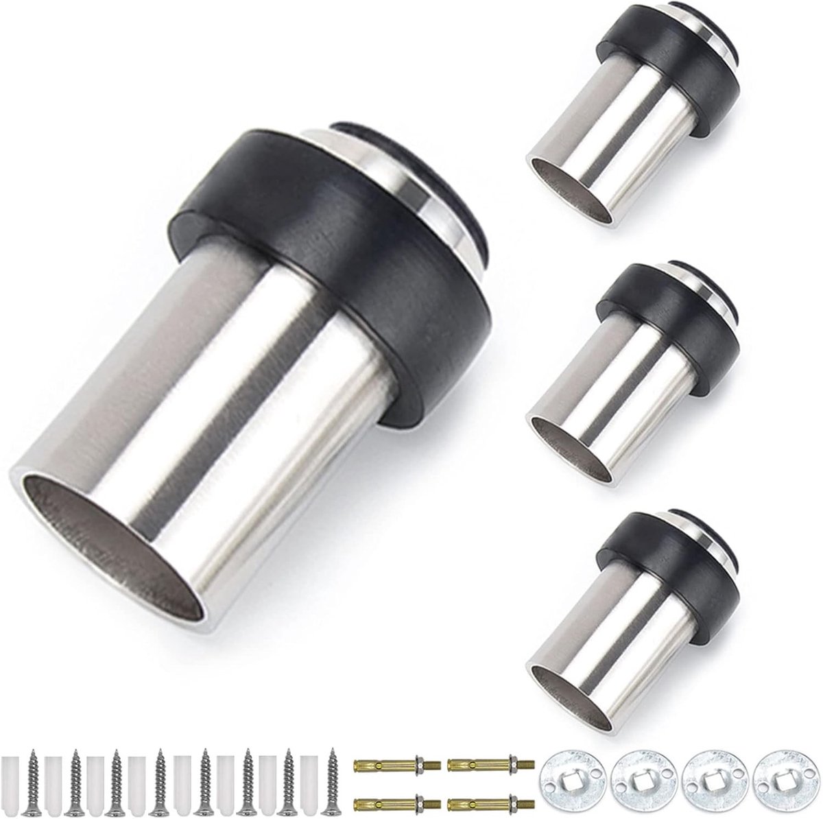 Zware Deurstopper van RVS met Rubber Bumper, Vloermontage, 85mm, Set van 4 voor Moderne Deuren en Wandmontage
