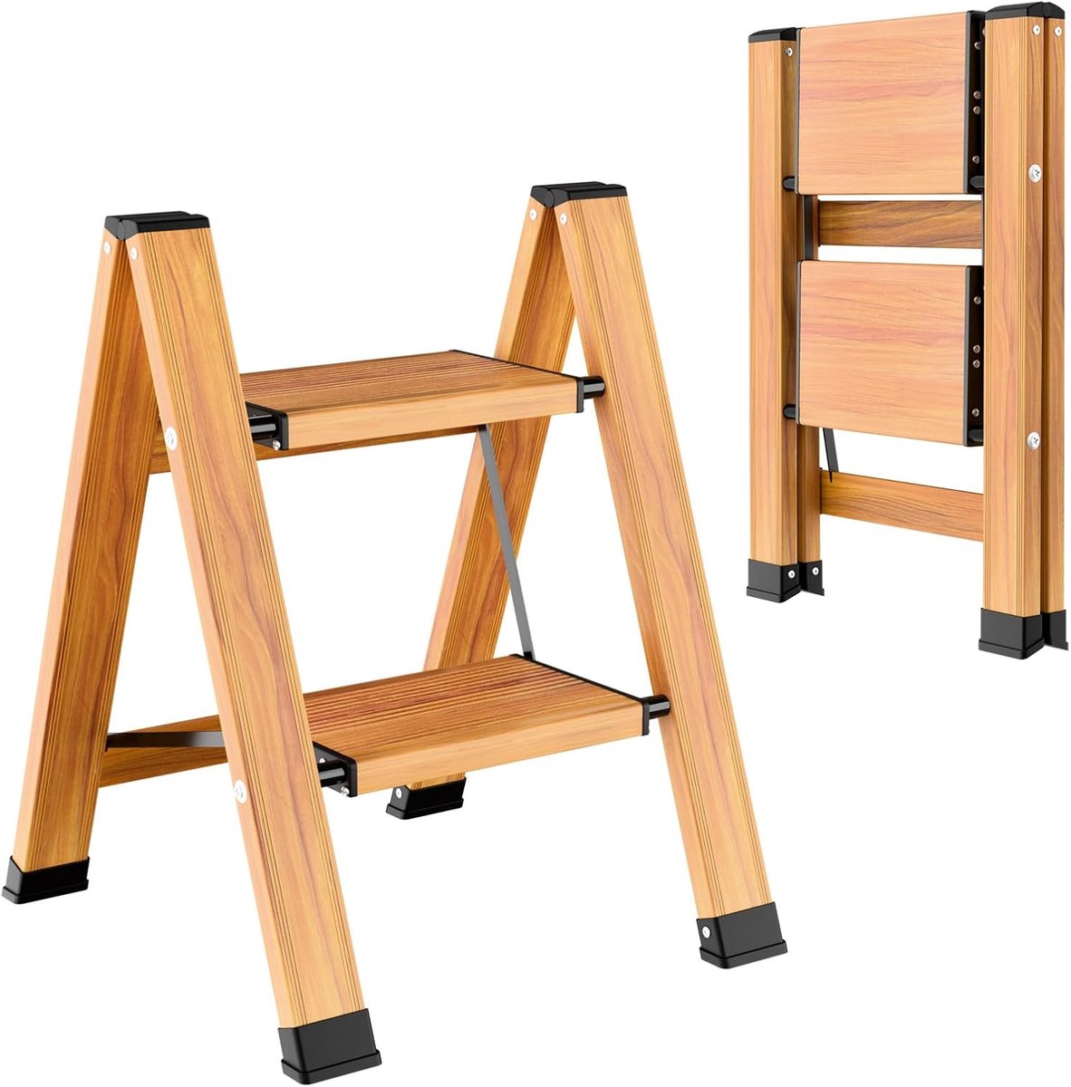 SnelShoppen - Inklapbare Aluminium Ladder met 2 Treden, Antislip Huishoudladder, Draagbare Multifunctionele Ladder tot 150 kg voor Keuken, Badkamer en