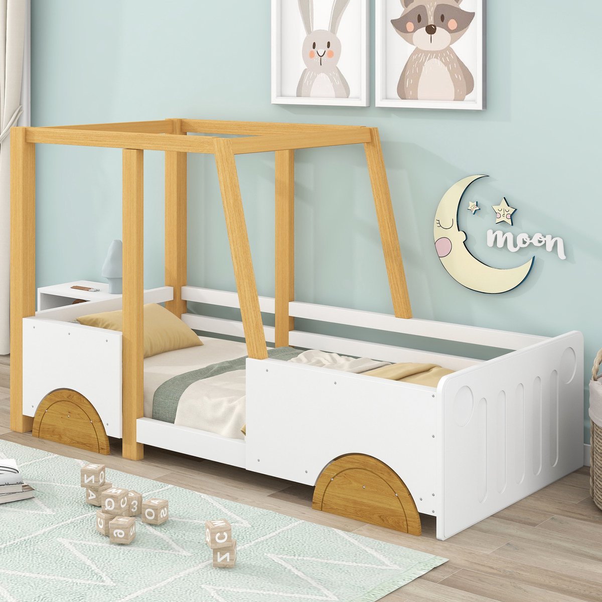 COVREO Bedframe 90x200 cm wit/naturel, autobed, zonder matras