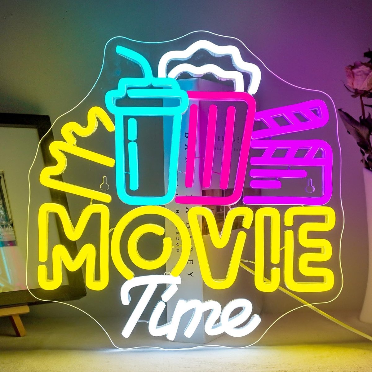 Neonlicht voor Filmavonden met Popcorn Doos, Dimbare LED Wanddecoratie voor Thuisbioscoop, Ideaal voor Filmkamer en Man Cave