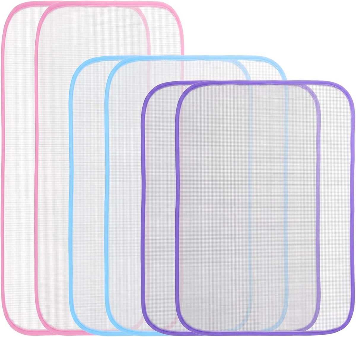 Set van 6 strijkdoeken voor stoomstrijkijzer, polyester strijkonderlegger, mesh strijkdoeken voor optimale bescherming en strijkresultaat (roze 90 x 40 cm, blauw 60 x 40 cm, paars 50 x 35 cm)