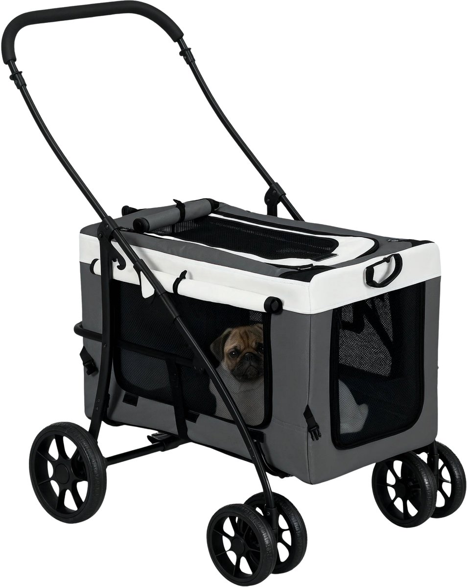 2-in-1 Hondenbuggy – Dierenwagen met Afneembare Mand – Lichtgrijs