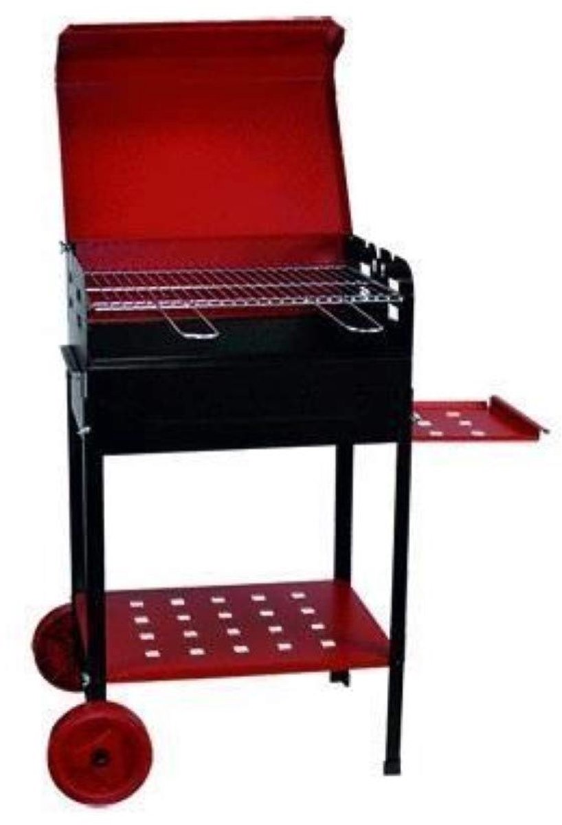 SnelShoppen - Houtskoolgrill Barbecue 'Ster' van Gelakt IJzer met Wielen en Zijplank, Stalen Rooster met Handgrepen voor Tuin, Camping en Feestjes