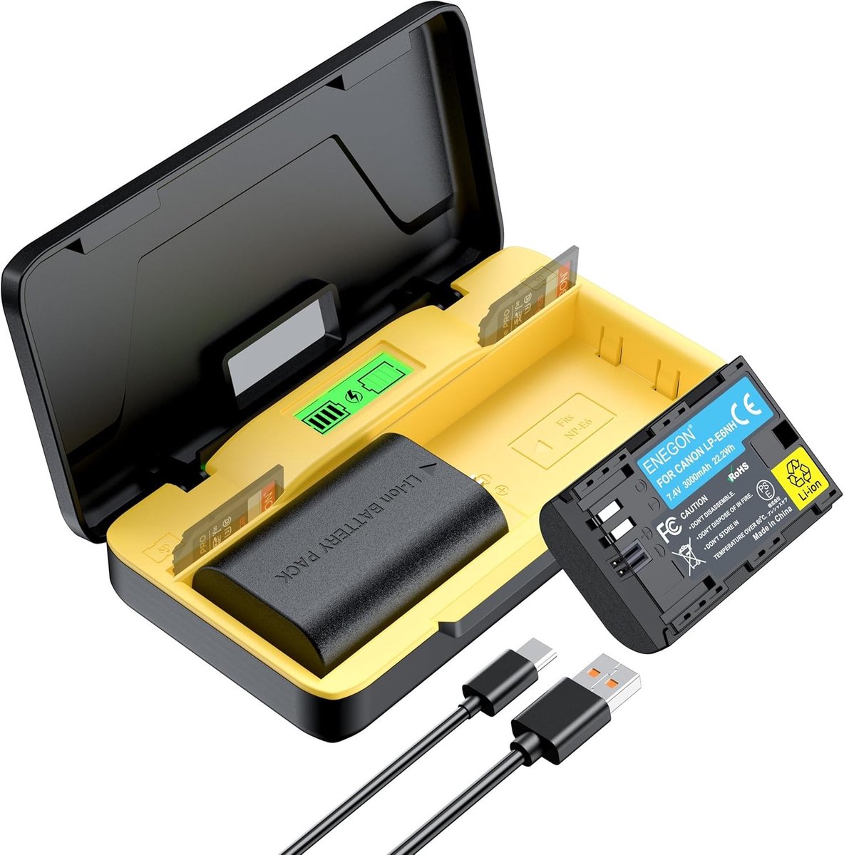 Dual Battery Storage Snellader Set voor Canon Camera's met 2x 3000mAh Accu's en LCD Scherm