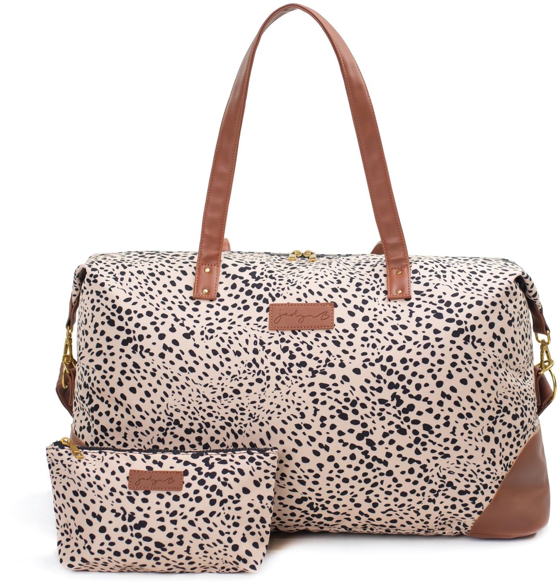 SnelShoppen - Luna Duffel Reis- en Sporttas 54 cm - 37L - Cheetah Spot - Softside Plunjezak met Vegan Lederen Accenten - Inclusief Toilettas Rits Pouc