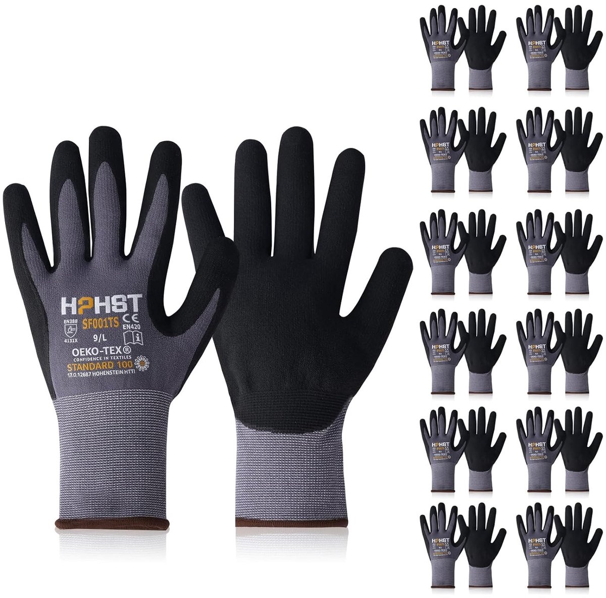 Ergonomische Werkhandschoenen voor Mannen en Vrouwen, 12 Paar, Slimme Touch, Tuinhandschoenen, Maat 9/L, Ideaal voor Assemblage en Klussen