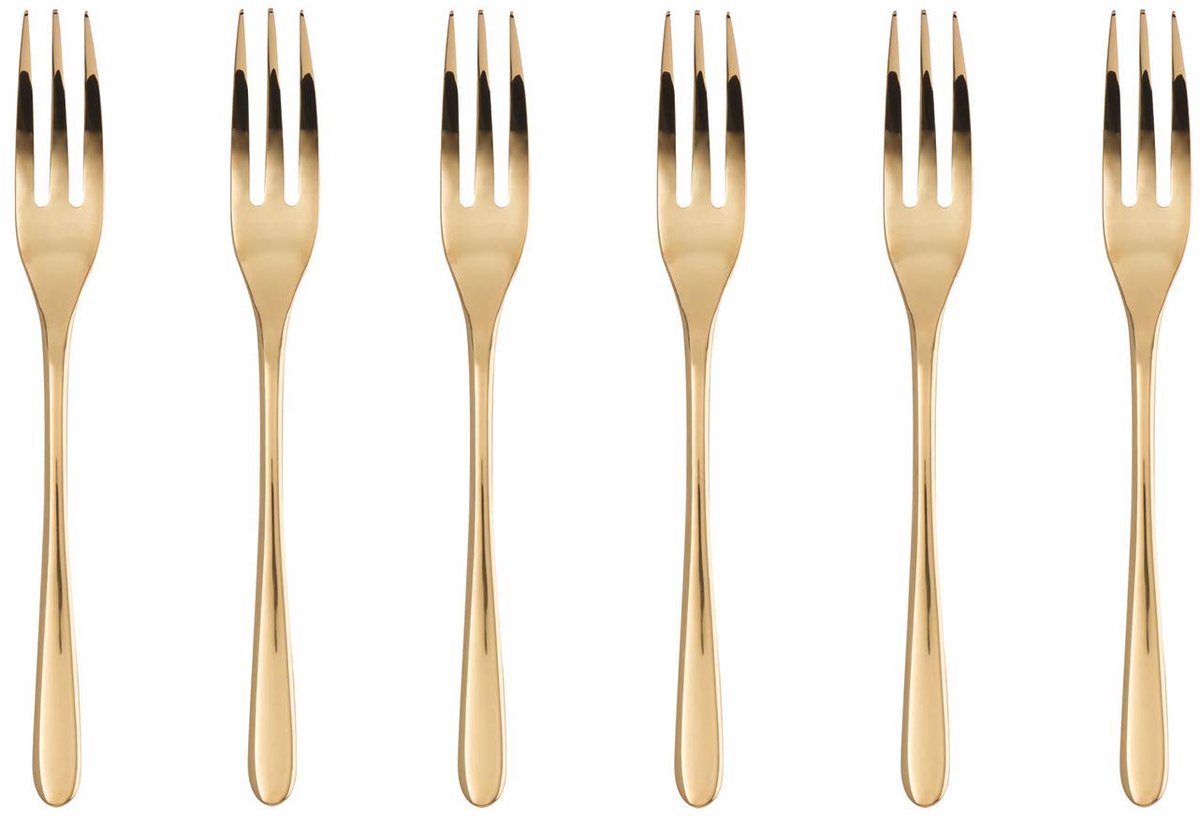 SnelShoppen - Set van 6 Gouden Vorken met Dolce Knop - Minimalistisch Design - PVD Goud - Perfect voor Feestjes, Diner en Dagelijks Gebruik