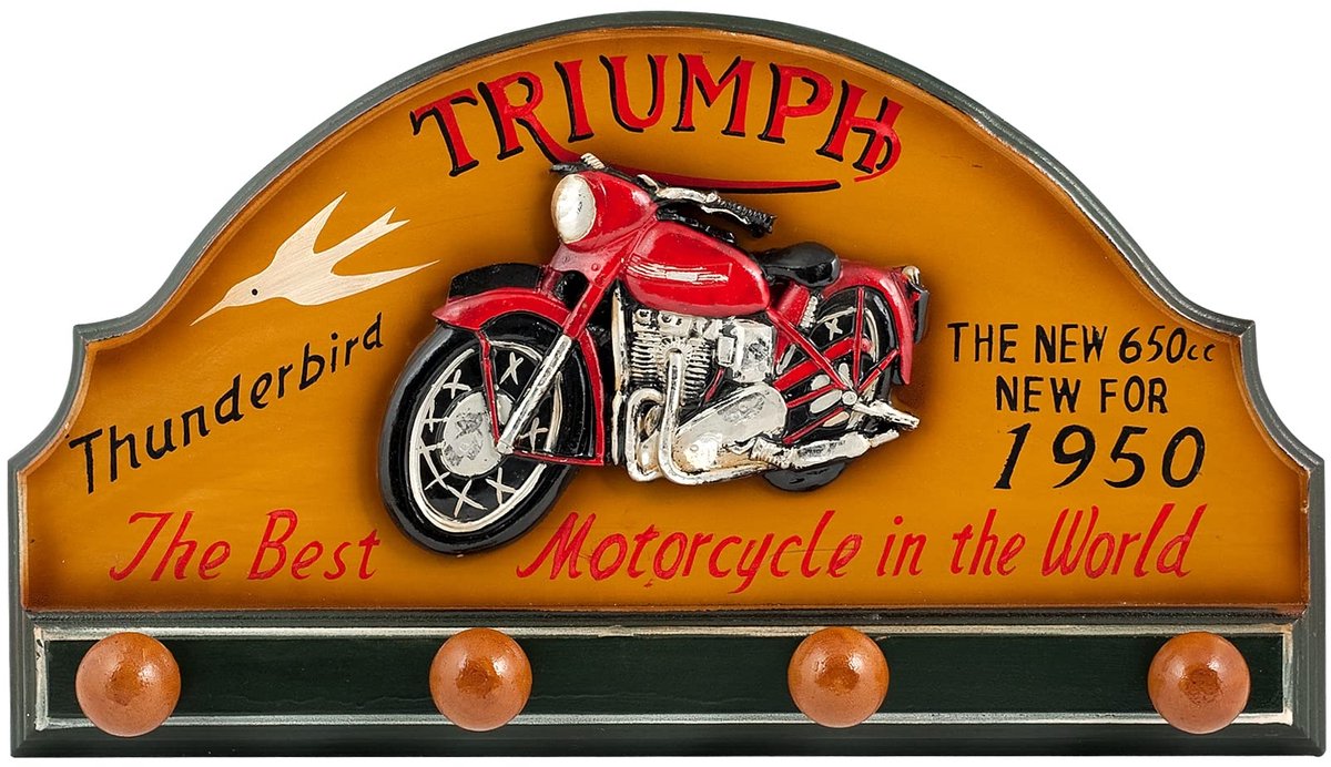 SnelShoppen - Home Kledinghaken Motorfiets Design, 4 Haken, Houten Kledinghaak Geel/Rood voor Deur, Wand, Keuken, Kinderen, Motorliefhebbers