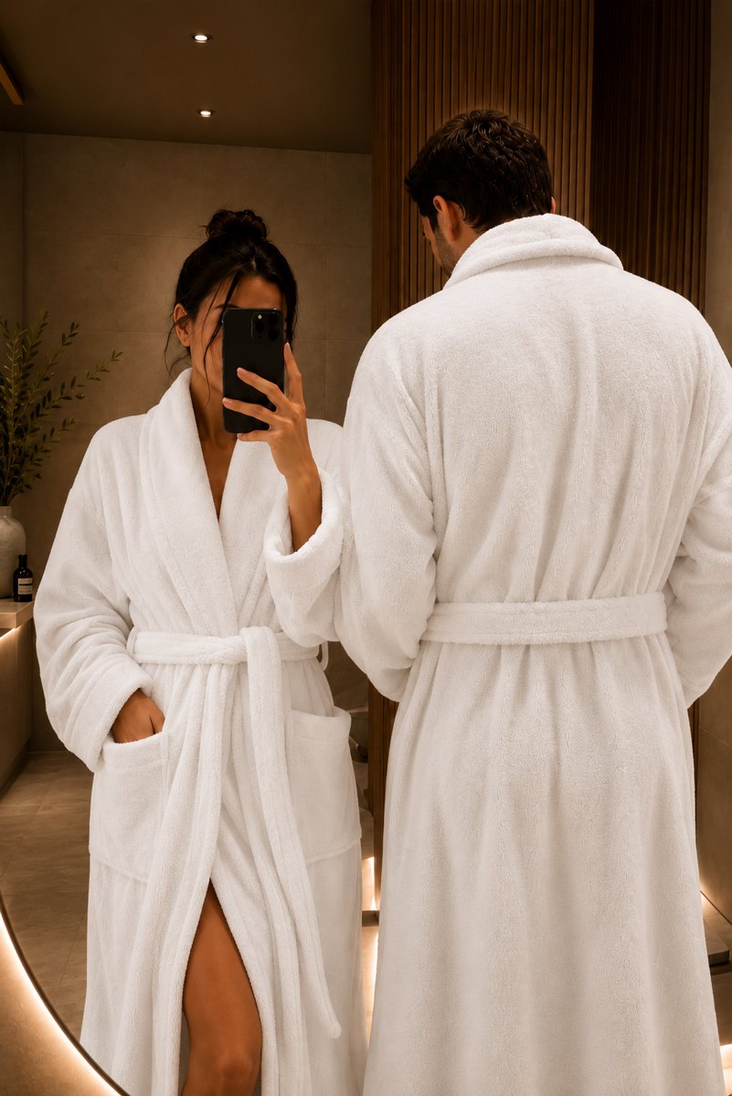 The Linen Room Badjas Set voor Koppels – 2 Badjassen 450 GSM – 100% Katoen – Hotelkwaliteit – Unisex – Wit-XXL