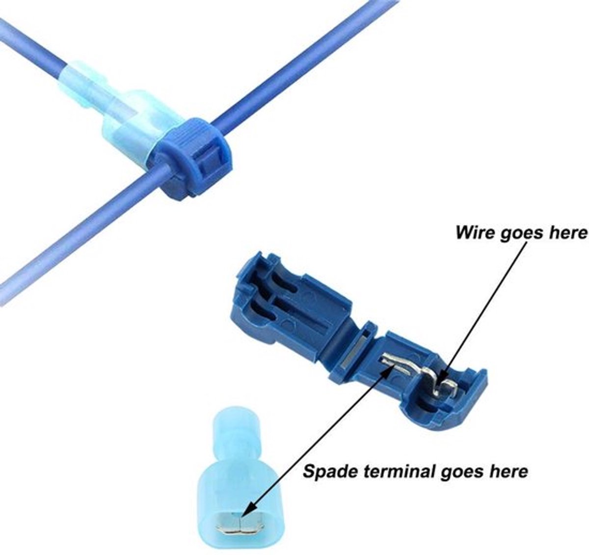 T-Tap Draadconnectoren - Elektrische Verbinding - Volledig Geïsoleerd - Blauw - Mannelijke Spade Connectoren - Geschikt voor Diverse Toep...