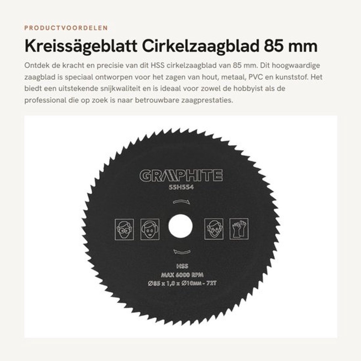 Cirkelzaagblad 85mm - HSS Materiaal - 72 Tanden - Voor Hout/PVC/Aluminium - Duurzaam - Hoge Hardheid - Zaagblad