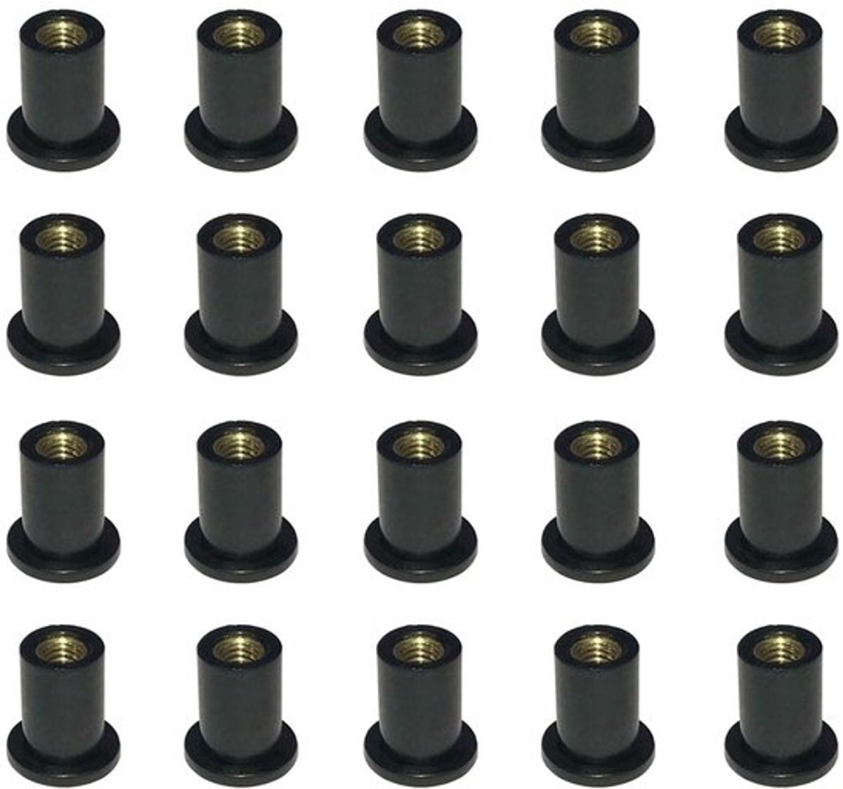 Voorruitmoeren 20 Stuks - Rubber/Messing - M5 - Slijtvast - Schokbestendig - Universeel - Zwart Convex/Rechtdoor - Rubberen Moeren