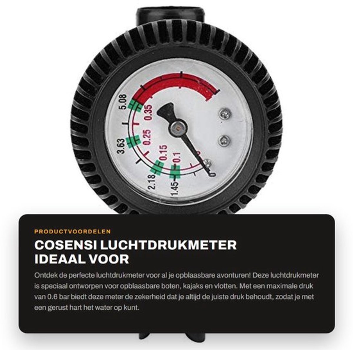 Luchtdrukmeter tot 0.6 bar - Drukmeter - Manometer - Duurzaam PVC - Slijtvast - Geschikt voor opblaasbare boten/kayaks