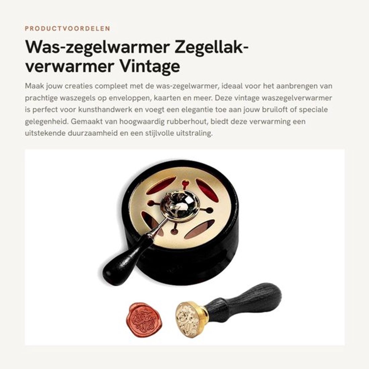 Was-zegelwarmer met ijzeren tabs - Zegellak-verwarmer - Zegelstempel voor bruiloft - Vintage rubberhouten design - Afneembaar smeltvuur - Diameter 3 inch, hoogte 3,8 cm